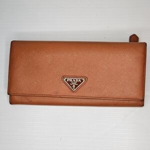 Authentic PRADA Saffiano Leather Continental Wallet Orange
